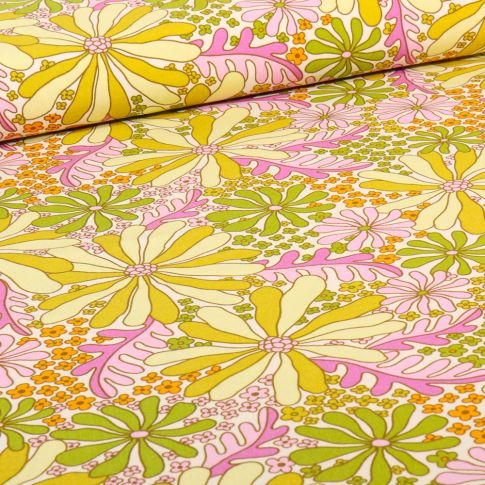Tissu Viscose extensible  Alva sur fond Vert anis