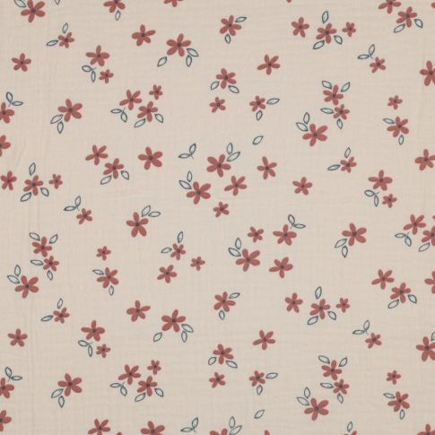 Tissu Double gaze Maiween sur fond Ecru