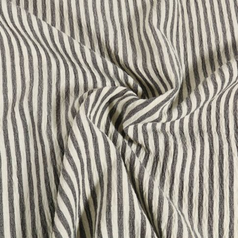 Tissu Seersucker rayé Blanc sur fond Noir