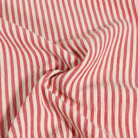 Tissu Seersucker rayé Blanc sur fond Rouge