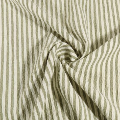Tissu Seersucker rayé Blanc sur fond Vert