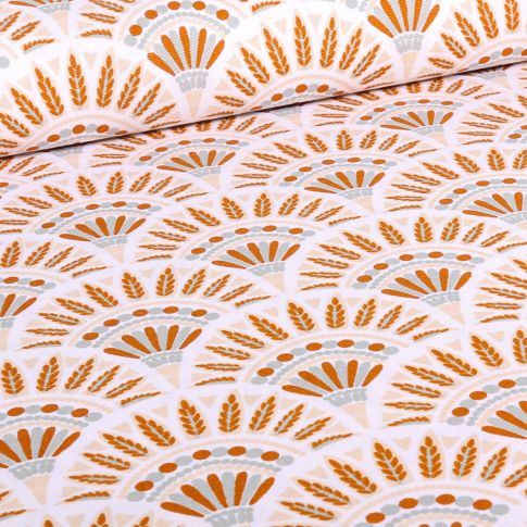Tissu Toile de Coton Eventails palma sur fond Blanc