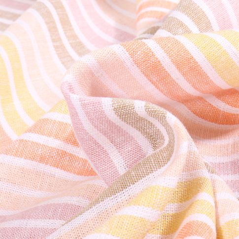 Tissu Lin Viscose Rayures multico  sur fond Blanc