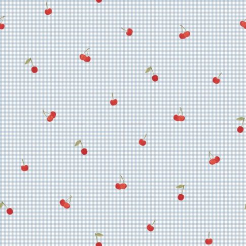 Tissu Coton imprimé Vichycherry sur fond Bleu ciel