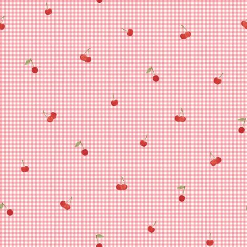 Tissu Coton imprimé Vichycherry sur fond Rose