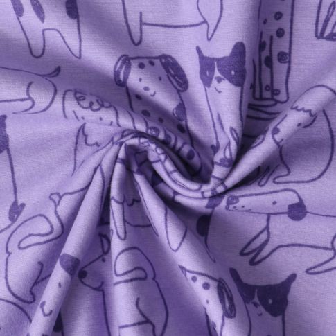 Tissu Flanelle de Coton Louison chiots Violets sur fond Mauve
