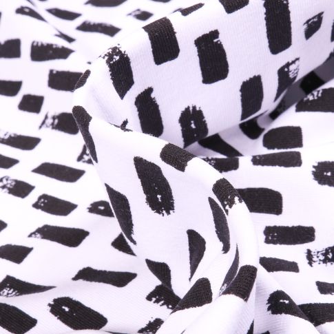 Tissu Jersey Coton Rectangle noir sur fond Blanc