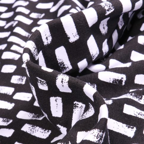 Tissu Jersey Coton Rectangle blanc sur fond Noir