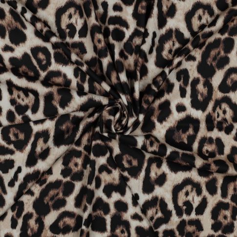 Tissu Strech digital imprimé Léopard sur fond Beige