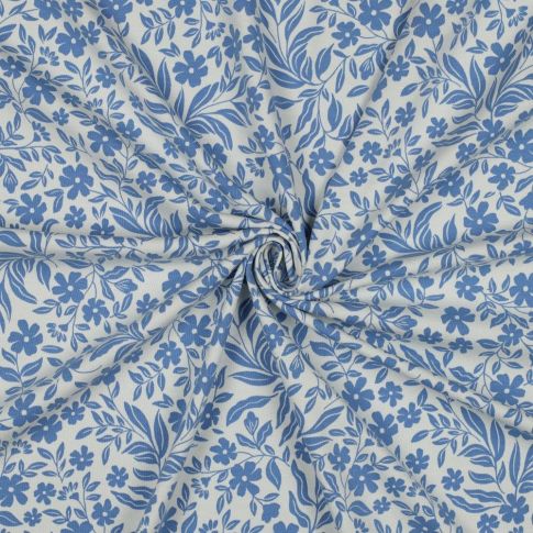 Tissu Jersey Coton imprimé Petites Fleurs Bleues sur fond Blanc