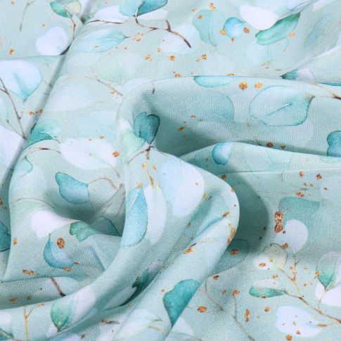 Tissu Viscose Aqua Eucalyptus sur fond Vert menthe