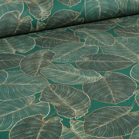 Tissu Toile de Coton Palma doré sur fond Vert
