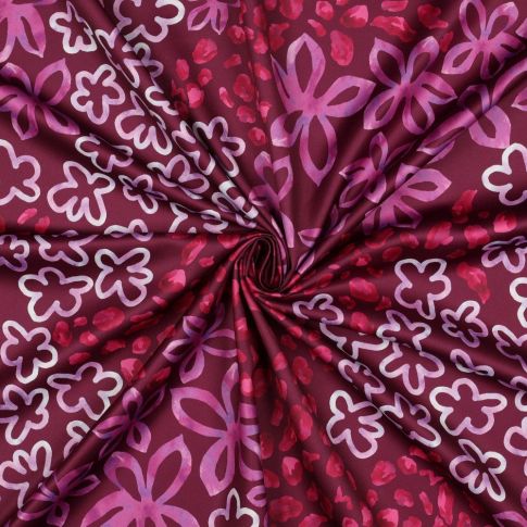 Tissu Micro Satin digital imprimé Fleuris sur fond Violet