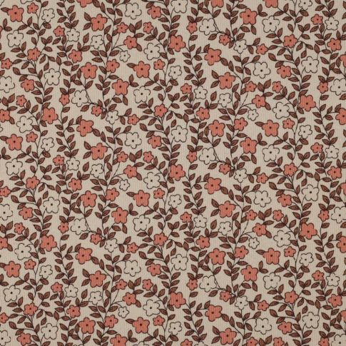 Tissu Jersey Coton côtelé Bio Petites fleurs sur fond Ecru