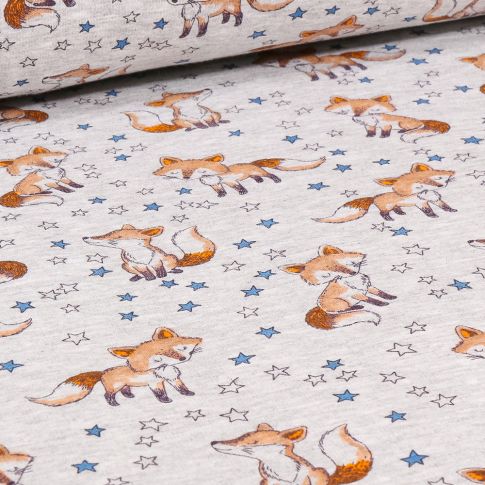 Tissu Sweat envers minky Renardo sur fond Gris chiné