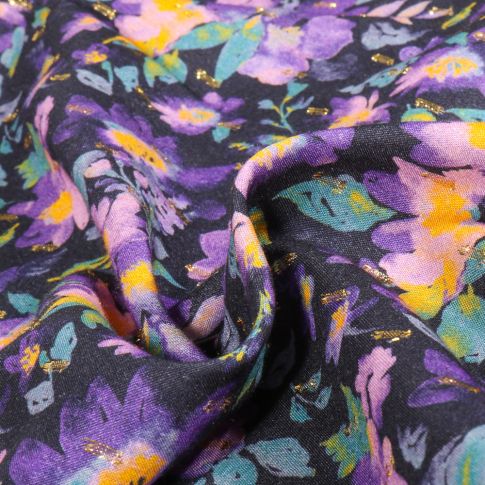 Tissu Viscose lurex Lisiana sur fond Noir