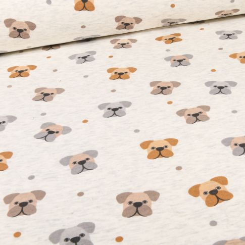 Tissu Sweat envers minky  Doggyz sur fond Beige chiné