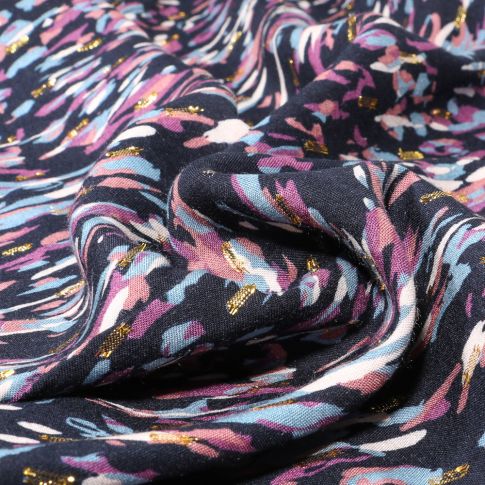 Tissu Viscose lurex Camouflages sur fond Bleu marine