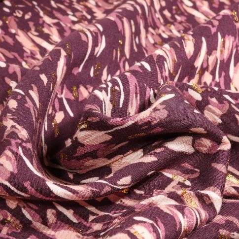 Tissu Viscose lurex Camouflages sur fond Violine