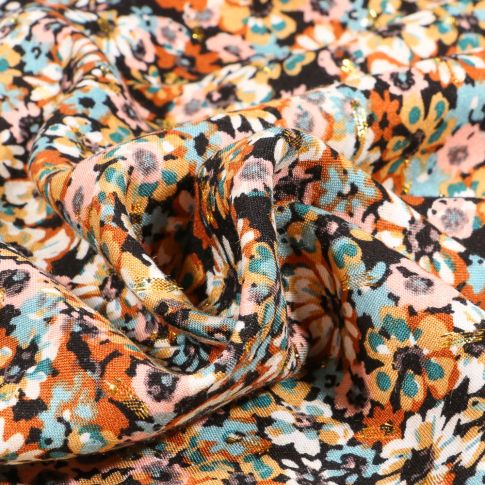 Tissu Viscose lurex Sabri sur fond Noir