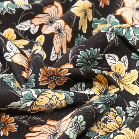 Tissu Viscose Twill extensible Pivia sur fond Noir