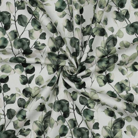 Tissu Toile de Coton Canvas digital Eucalyptus sur fond Blanc