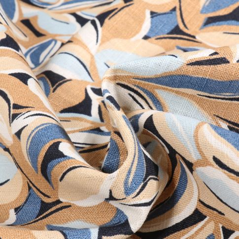 Tissu Lin imprimé Faya sur fond Bleu marine
