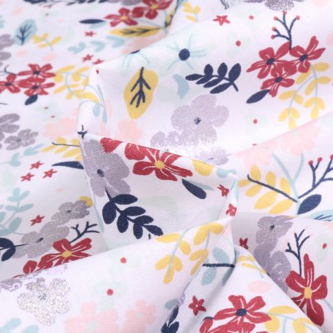 Tissu Coton imprimé pailleté Florita sur fond Blanc