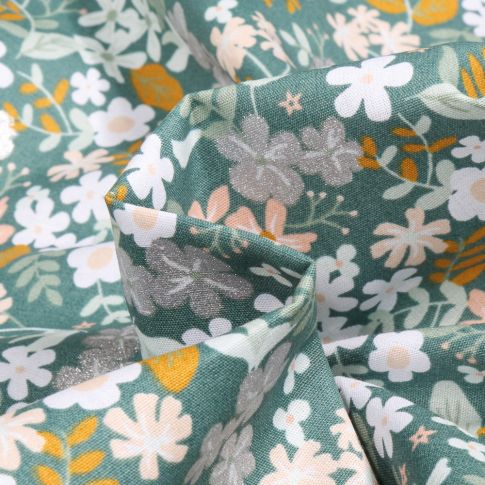 Tissu Coton imprimé pailleté Florita sur fond Vert d'eau