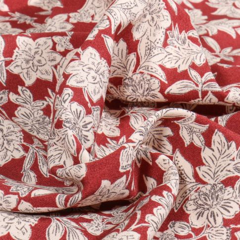Tissu Viscose extensible  Karinia sur fond Rouge