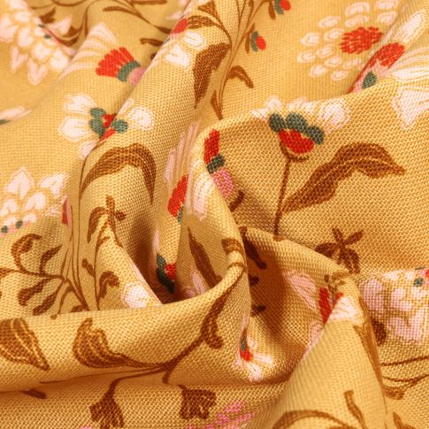 Tissu Toile de Coton Maud sur fond Ocre