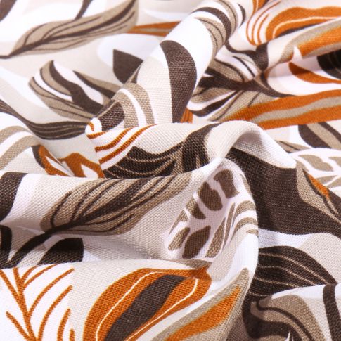 Tissu Toile de Coton Amalfi marron sur fond Blanc