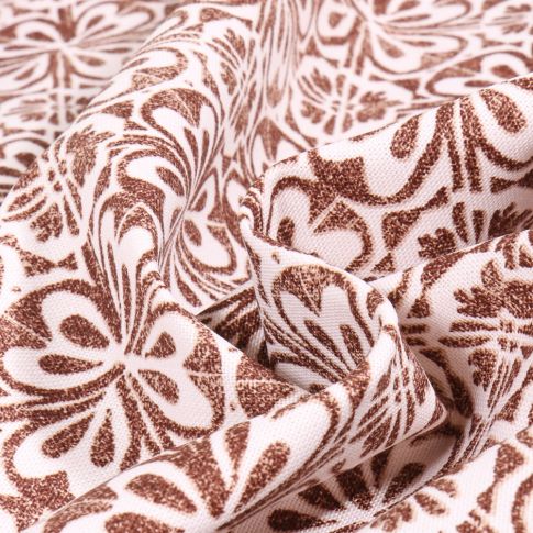 Tissu Toile de Coton Héra marron sur fond Blanc