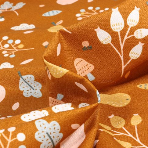 Tissu Coton imprimé Fruitiers sur fond Ocre