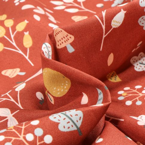 Tissu Coton imprimé Fruitiers sur fond Brique