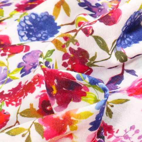Tissu Double gaze imprimé Flavia sur fond Blanc