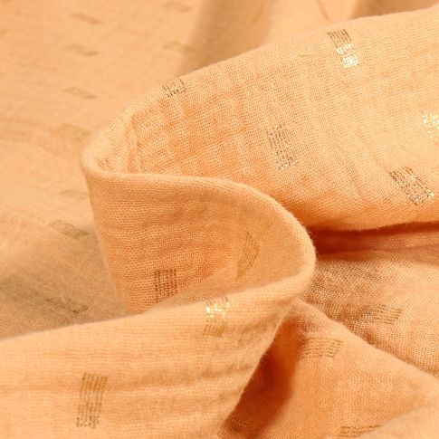 Tissu Double gaze Rectangles striés dorés sur fond Cassonade
