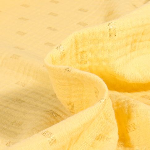 Tissu Double gaze Rectangle striés dorés sur fond Jaune