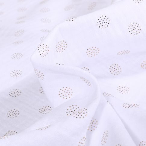 Tissu Double gaze Pointipois dorés sur fond Blanc