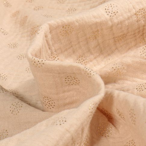 Tissu Double gaze Pointipois dorés sur fond Beige