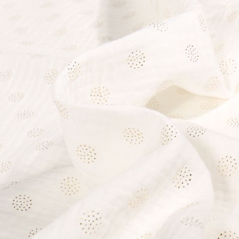 Tissu Double gaze Pointipois dorés sur fond Ecru