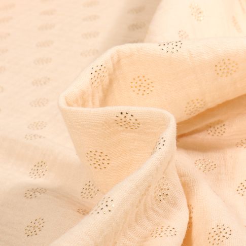 Tissu Double gaze Pointipois dorés sur fond Ivoire