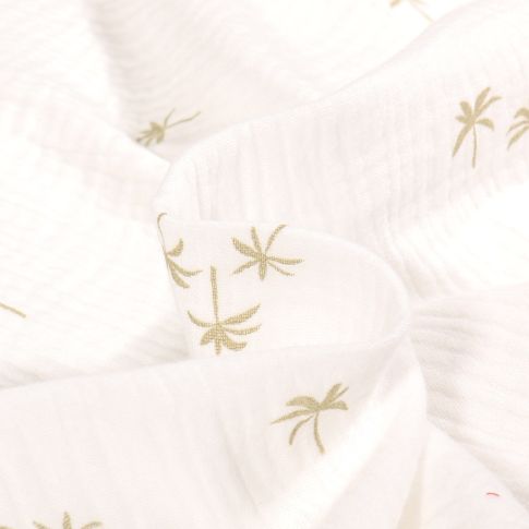 Tissu Double gaze Petit Palmiers sur fond Blanc