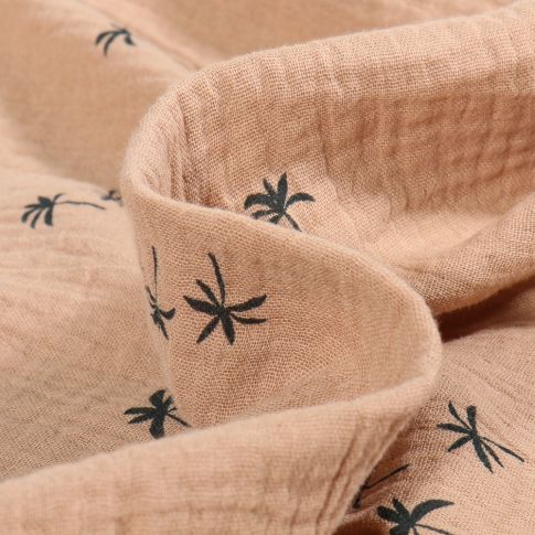 Tissu Double gaze Petit Palmiers sur fond Cassonade