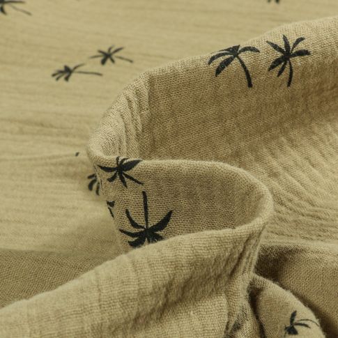 Tissu Double gaze Petit Palmiers sur fond Vert kaki