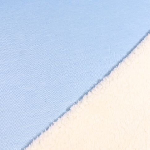 Tissu Sweat envers minky  Bleu ciel
