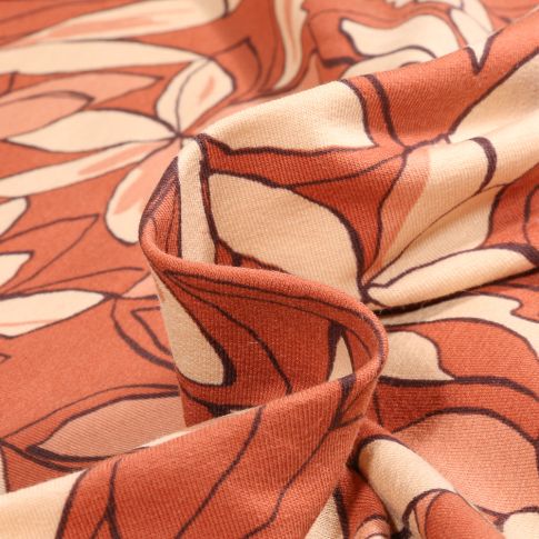 Tissu Jersey Coton Anissa sur fond Terracotta