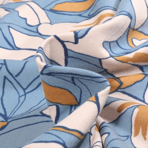 Tissu Jersey Coton Anissa sur fond Bleu ciel