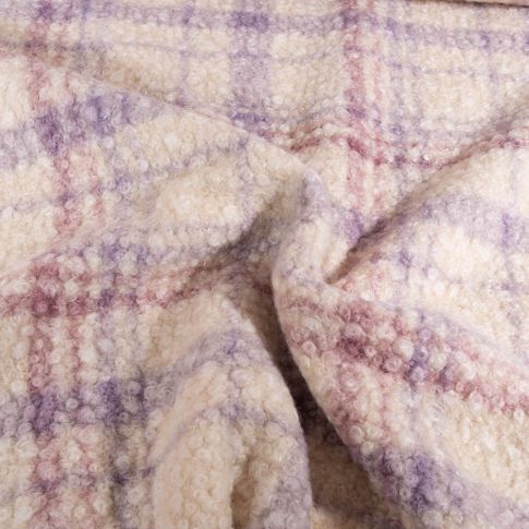Tissu Bouclettes  Carreaux lilas et mauve sur fond Ecru