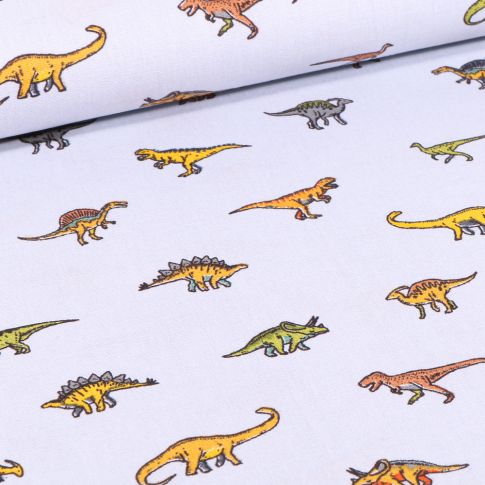 Tissu Coton imprimé Diplodocus & cie sur fond Gris clair
